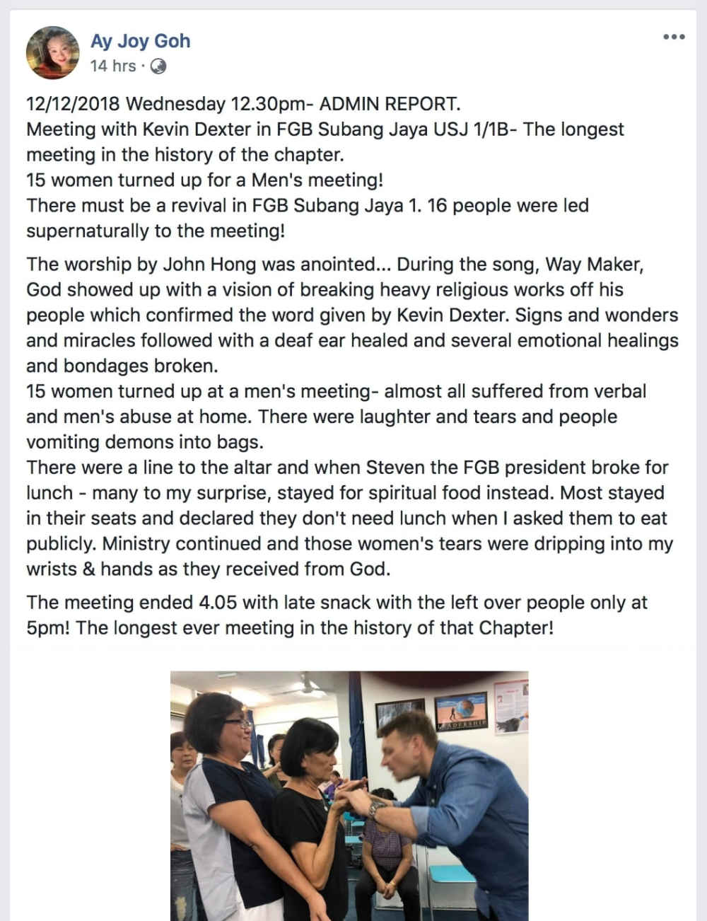 Testimony from the meeting at the FGB Subang Jaya 12.12.2018